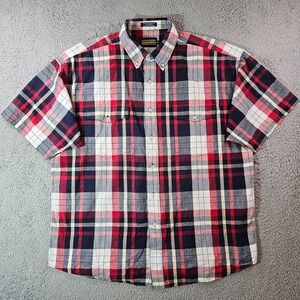 Panhandle Slim Shirt Mens XL Button UP‎ Short Sleeve Red Blue Plaid